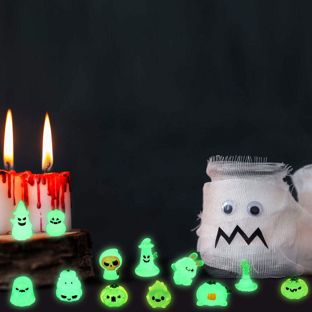 CCINEE 12pcs Halloween Mini Resin Tombstone Pumpkin Ghost Figurines Luminous