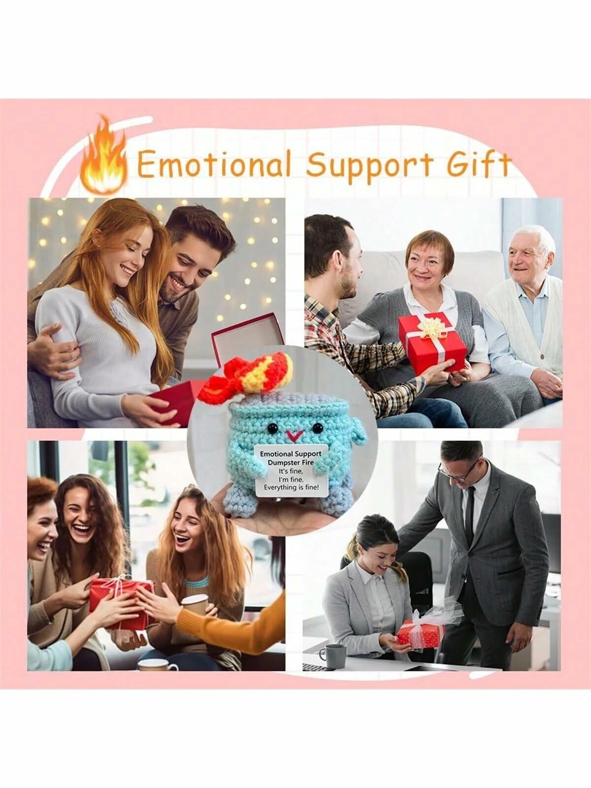 Seodon Emotional Support Dumpster Fire Crochet Doll with Encouragement Card Red