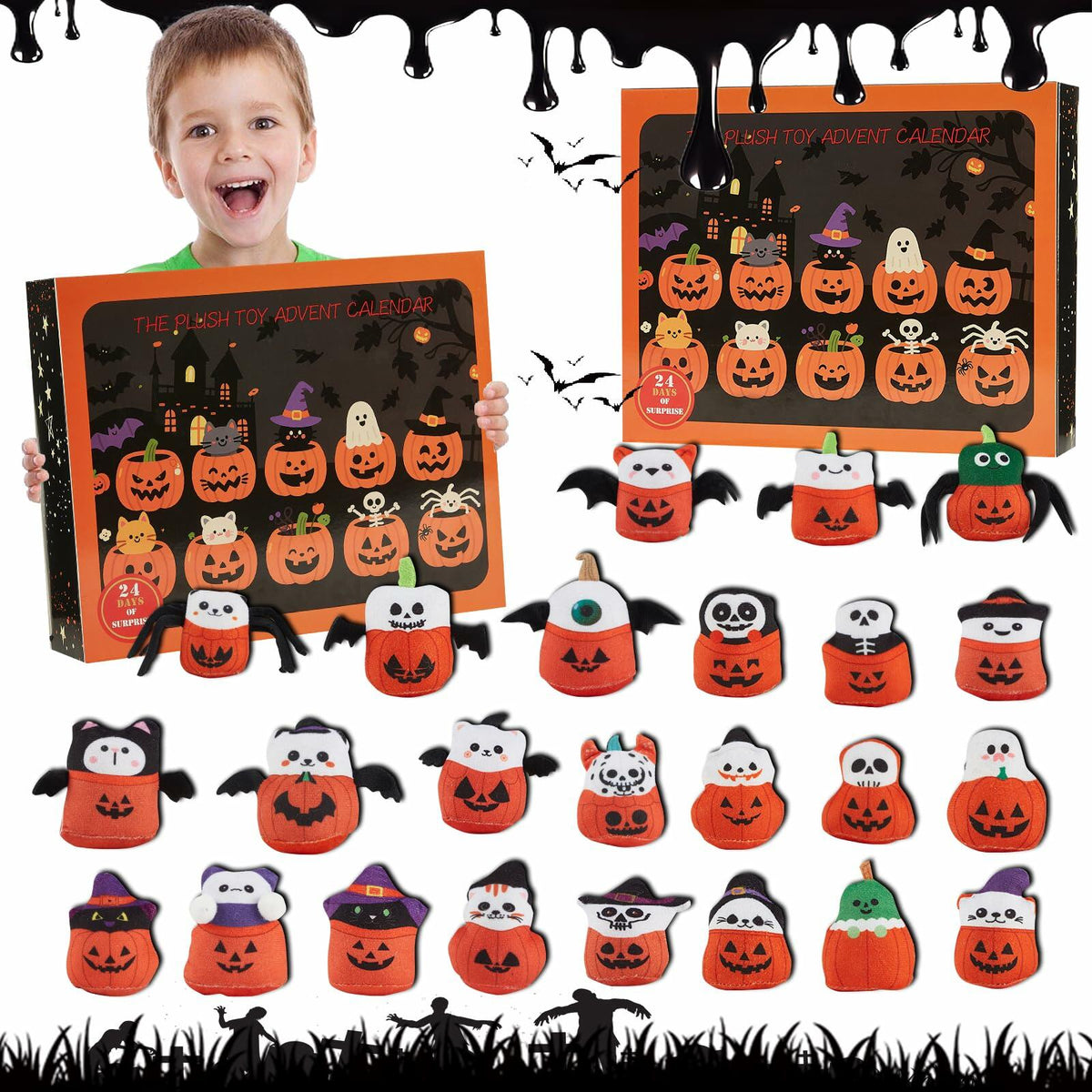 BBLYBD Plush Christmas Advent Calendar 2025 with 24 Pumpkin Plushies Halloween