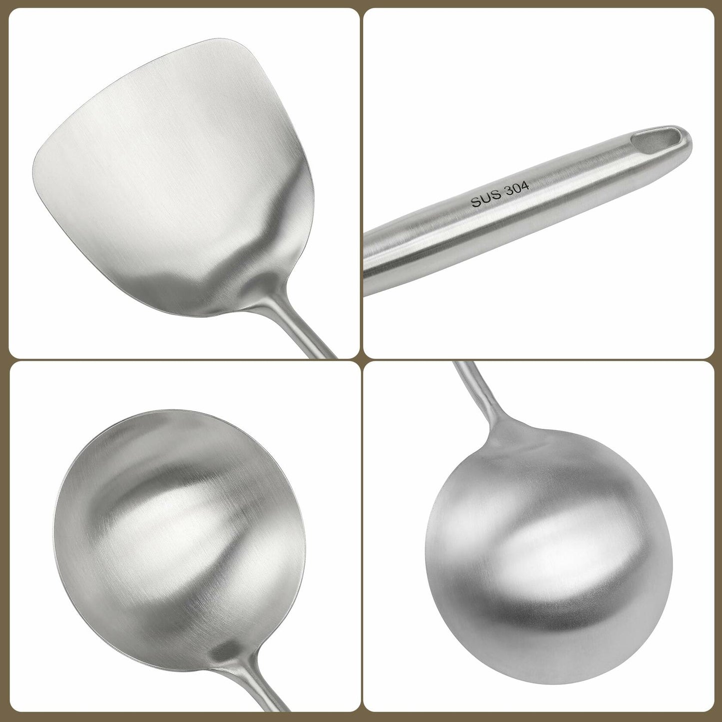 Generic Wok Spatula Set 17in 304 Stainless Steel Silver Asian Style