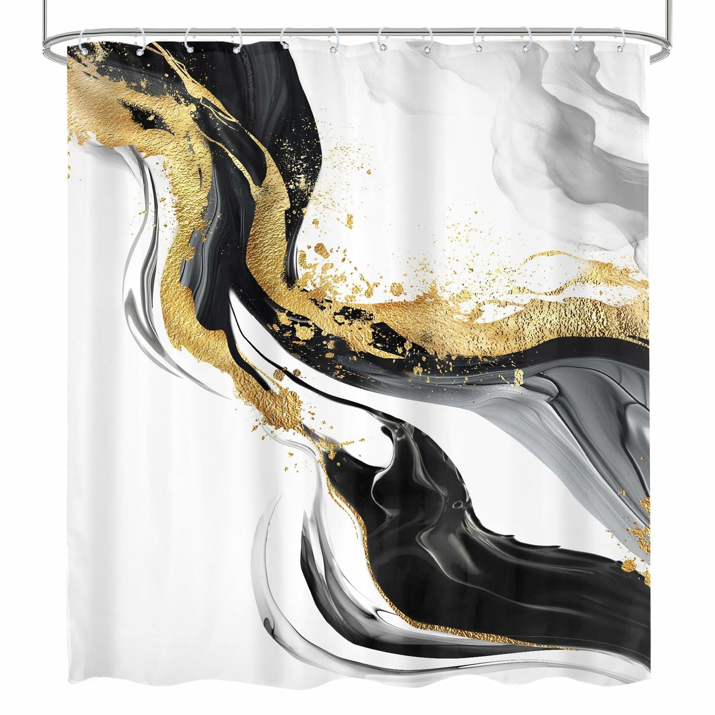 Omifly Marble Shower Curtain 72x72 Black White Gold with 12 Hooks