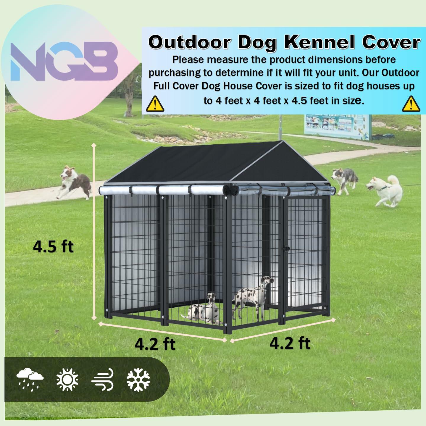NGB Outdoor Dog Kennel Cover 4x4x4.5ft 600D Waterproof Windproof Black