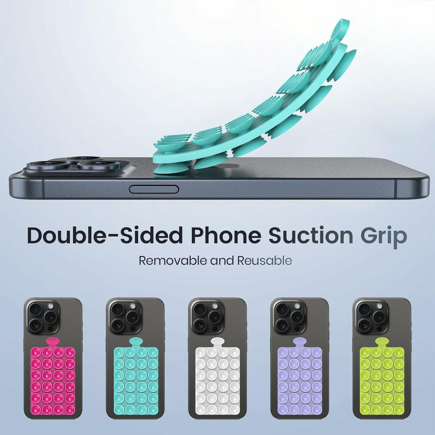 ZZGX 2PCS Silicone Suction Cup Phone Mount Holder Turquoise Double Sided