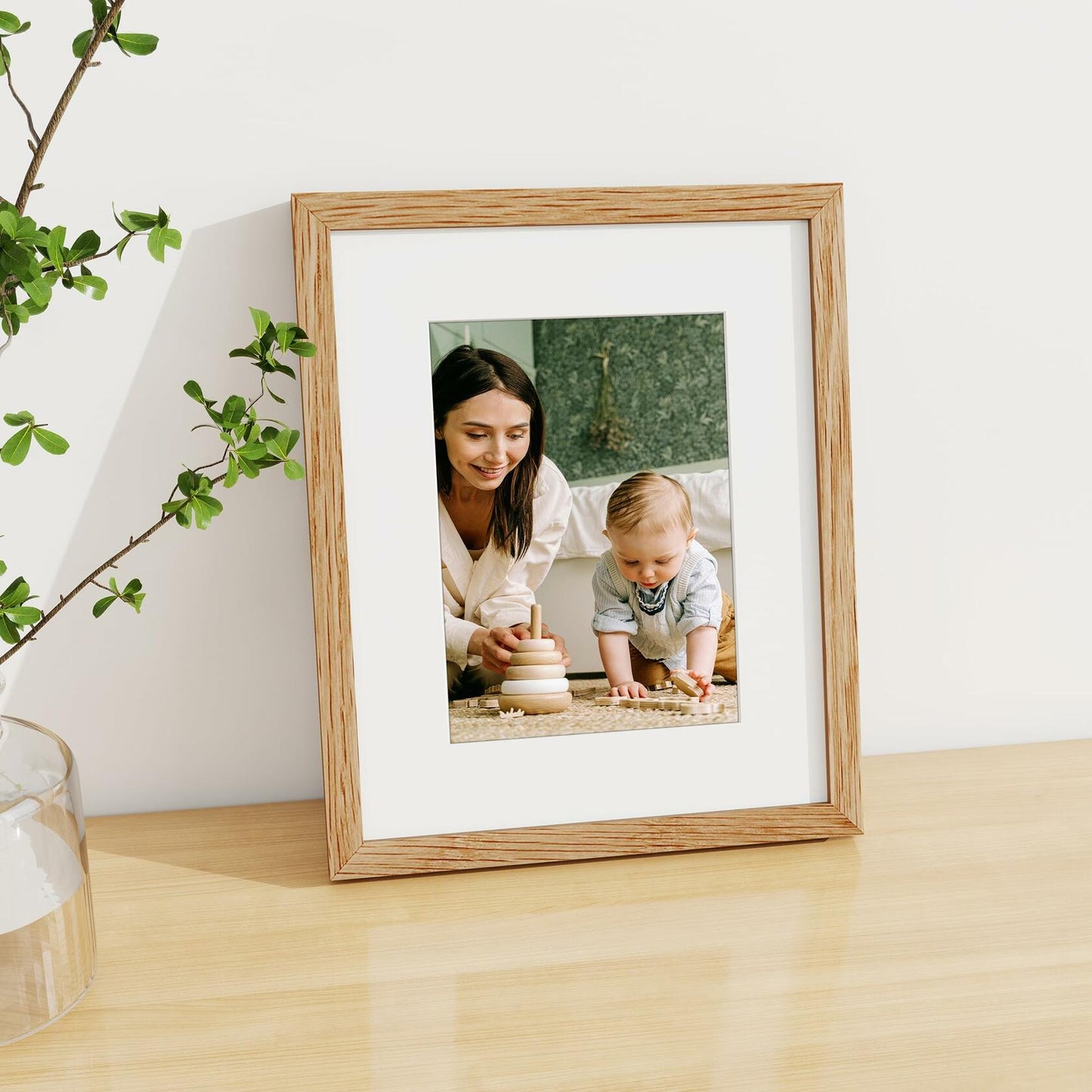 Heimlove 8x10 Natural Oak Solid Wood Picture Frame with Tempered Glass