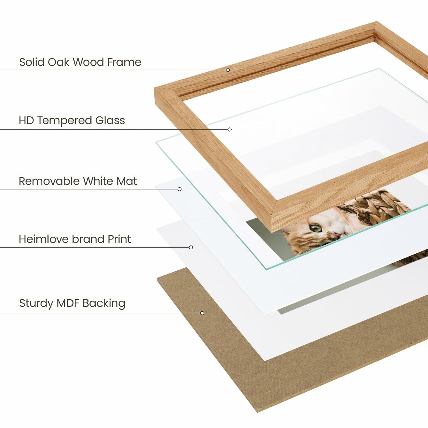 Heimlove 8x10 Natural Oak Solid Wood Picture Frame with Tempered Glass