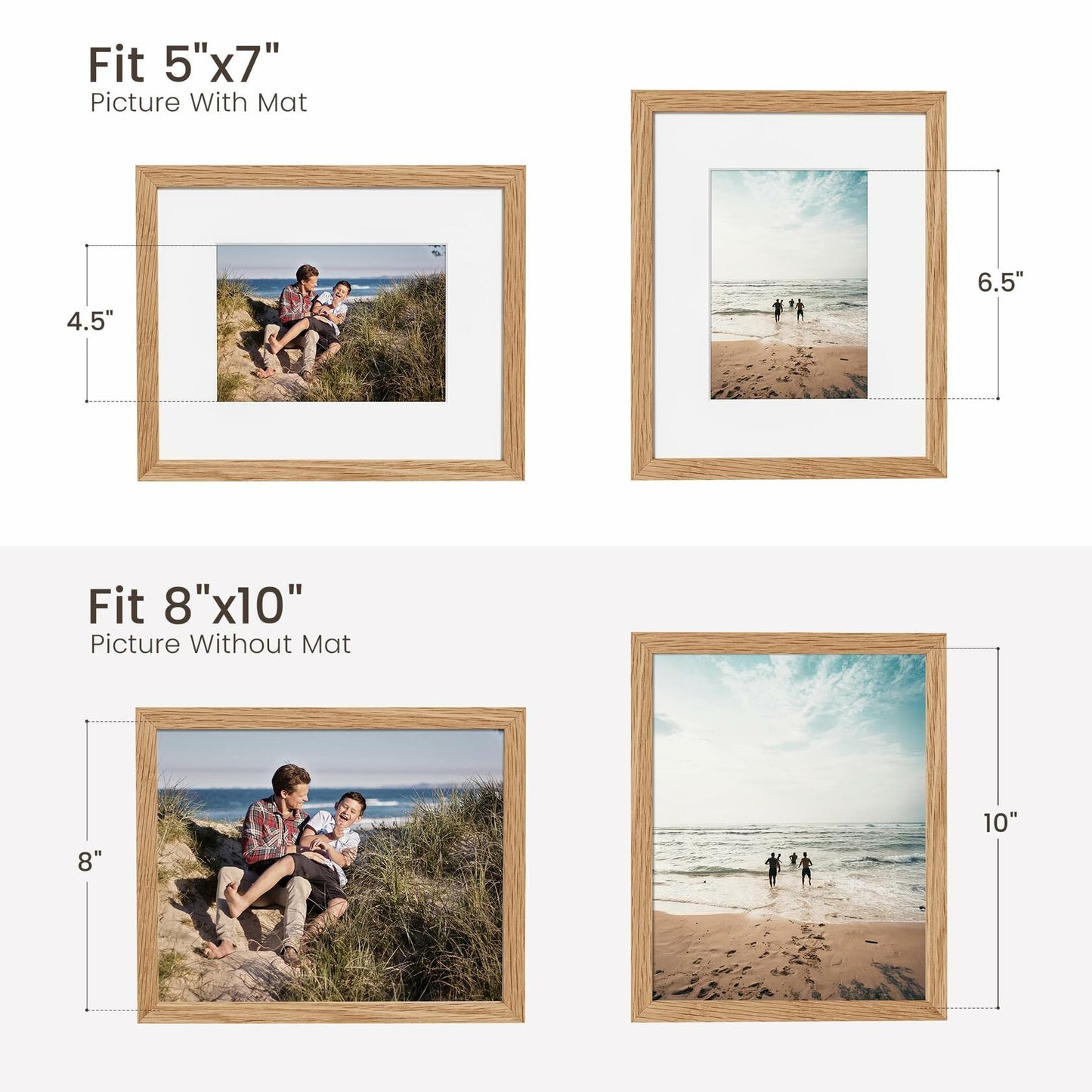 Heimlove 8x10 Natural Oak Solid Wood Picture Frame with Tempered Glass