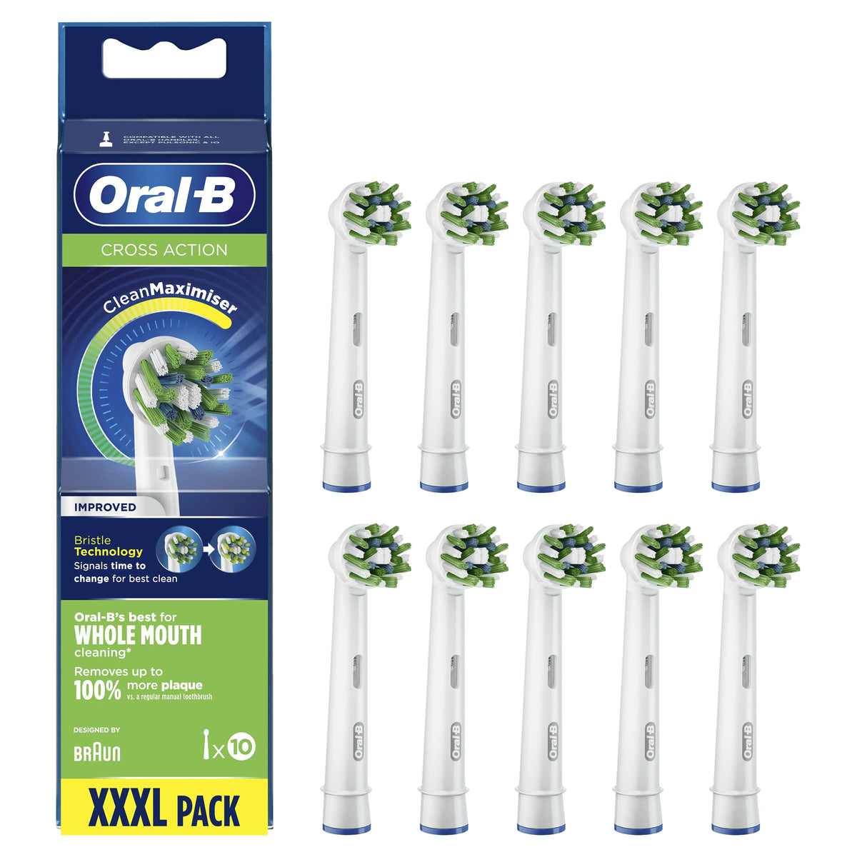 Oral-B CrossAction Replacement Brush Heads with CleanMaximiser, White, 10 Count