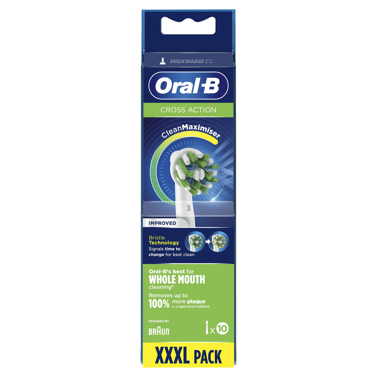 Oral-B CrossAction Replacement Brush Heads with CleanMaximiser, White, 10 Count
