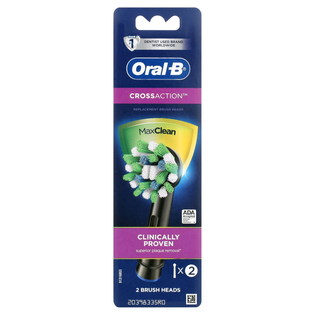 Oral-B CrossAction Replacement Brush Heads, Black, 2 Count