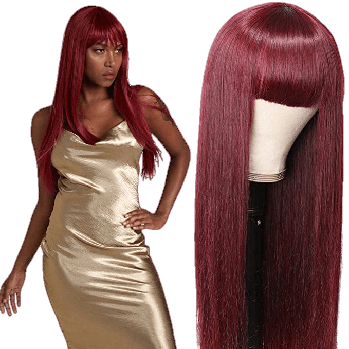 Victoria Spotlight Straight Human Hair Wig with Bangs 130% Density, Natural Black, 20 in