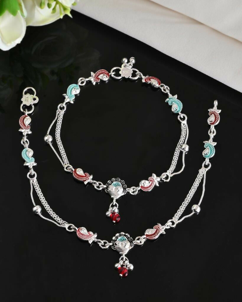 VOJ Set of 2 Traditional Stone Studded Mutli Color Designer Anklet