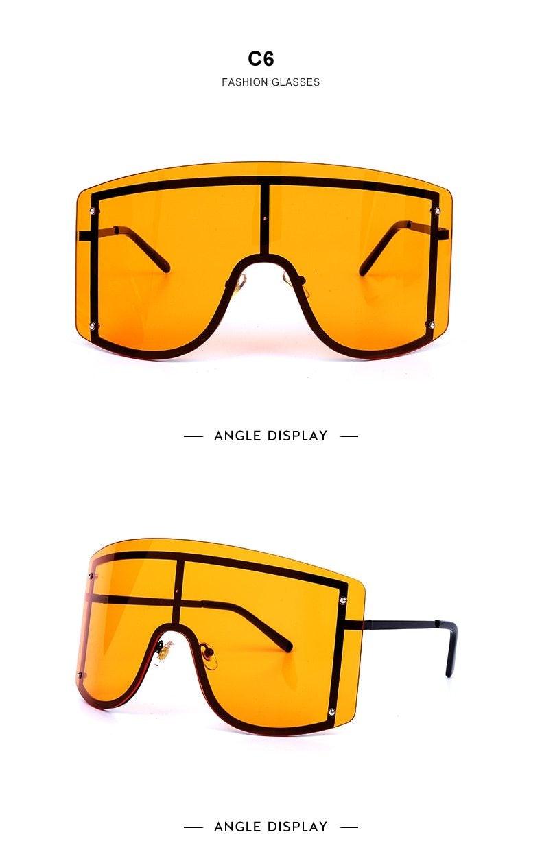 Oversized Women Blue & Yellow Gradient Sunglasses  Fashionable Rimless In Metal For Female New Shades Personality Eyewear