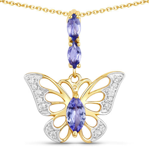 0.75 Carat Genuine Tanzanite and White Zircon .925 Sterling Silver Pendant