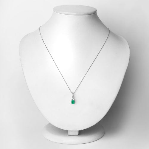 0.64 Carat Genuine Zambian Emerald and White Diamond 10K White Gold Pendant