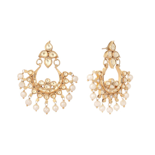 Nuyug 22K Gold Plated Kundan Chandbali Pearl Elegance Earrings