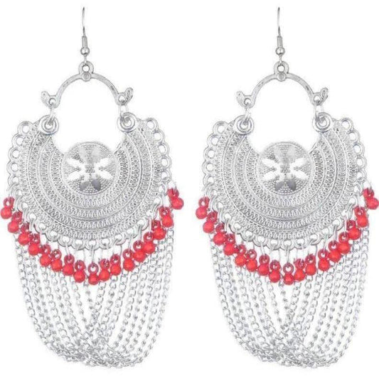 MS Fashion India Latest Fashion Half Moon Earrings With Chains And Red Pearls