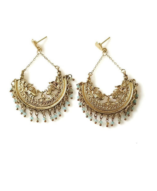 Bling Accessories Antique Brass Finish Brass Chandbali Metal Earrings