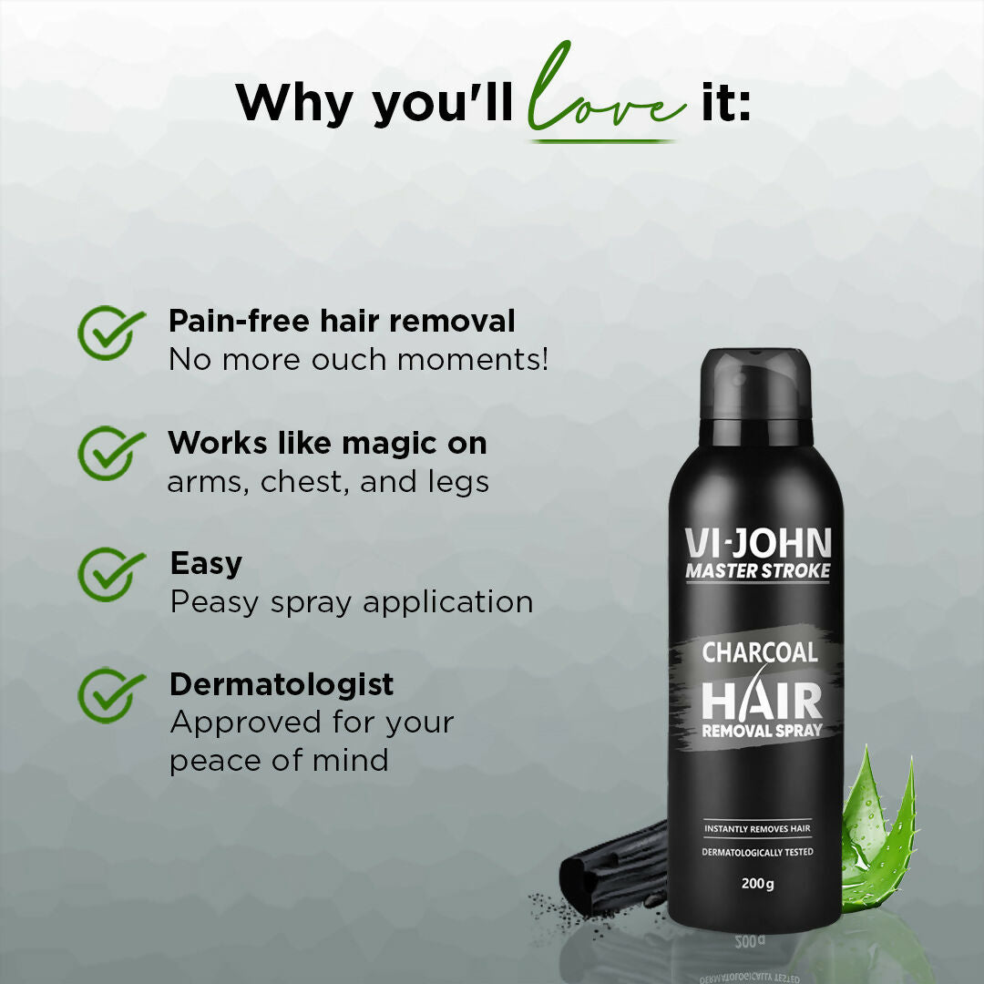 VI-JOHN Dermatologically Tested Master Stroke Charcoal & Aloevera Hair Removal Spray For Men