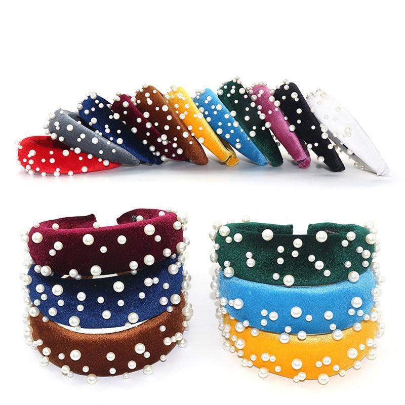 Pearl Headband Special Design Pearl Stone Velvet Hairbands Handmade Women Crown Sponge Thick Head Hoop for Girls Gorgeous Hair Accessories For Women