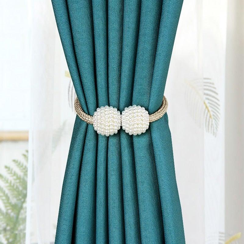 Pearl Magnetic Curtain Clip Tieback Home Decor Buckle Curtain Holder Hanging Ball Rope Straps Holdbacks Room Accessories Strong Magnetic Curtain Tiebacks Pearl Decorative Rope Window Holdbacks For Drapes Home Office