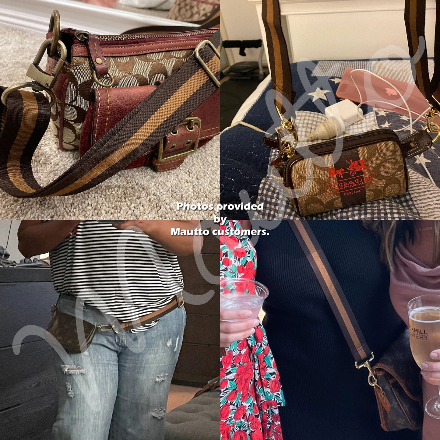 Dark Brown & Gold Honey Strap - 1.5" Wide Nylon, Soft/Comfy - Adjustable Shoulder to Crossbody Bandouliere - Choose Connector Finish