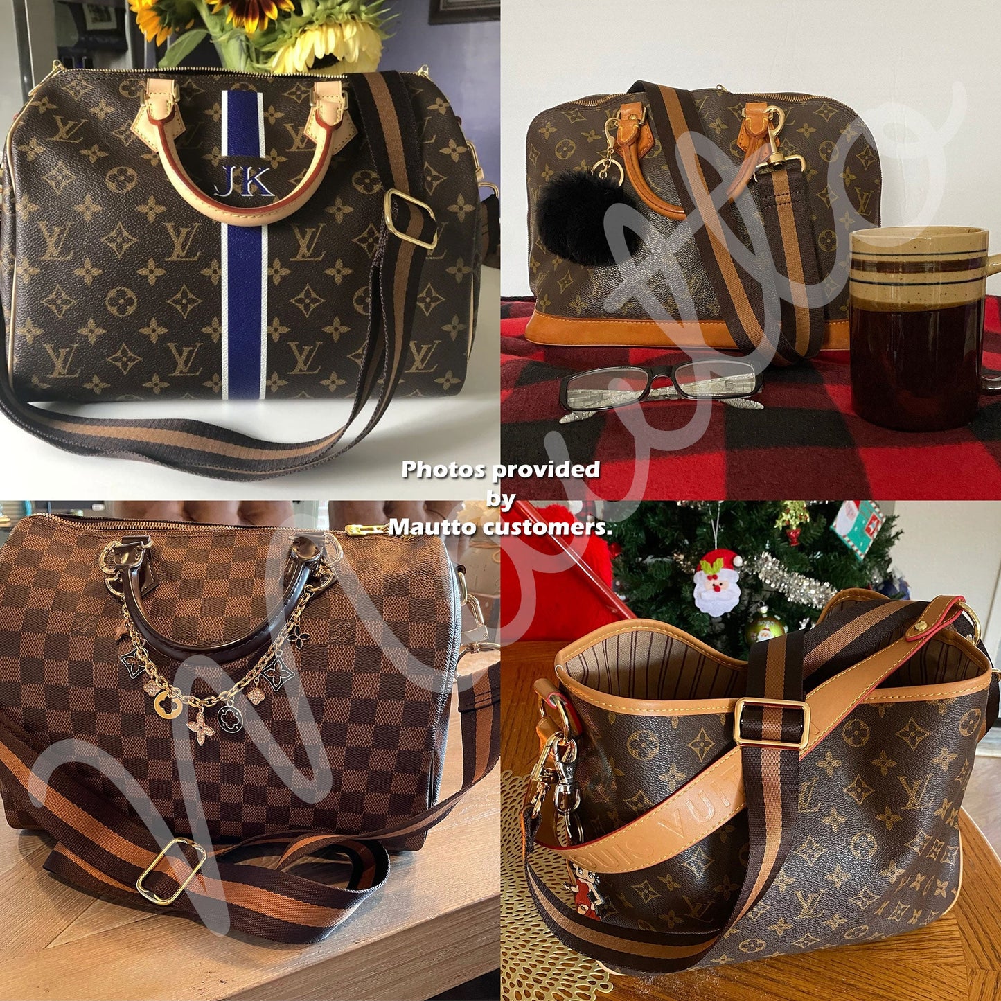 Dark Brown & Gold Honey Strap - 1.5" Wide Nylon, Soft/Comfy - Adjustable Shoulder to Crossbody Bandouliere - Choose Connector Finish
