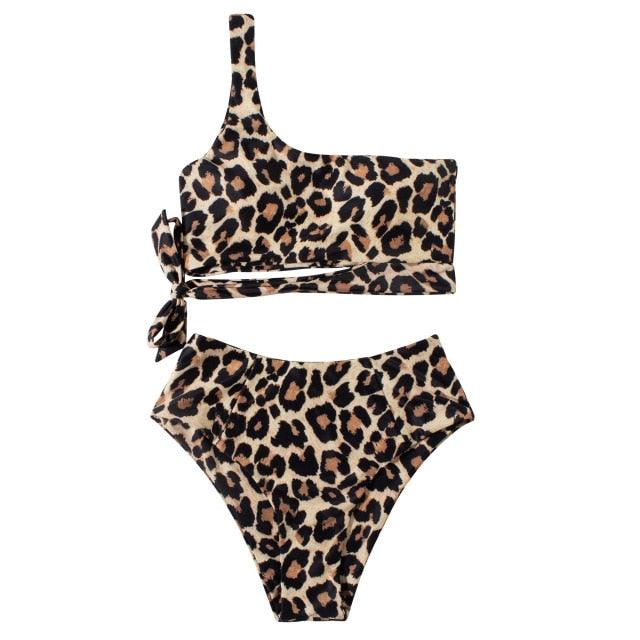 Women Swimsuit Bikini One Shoulder Top High Waist Bottom