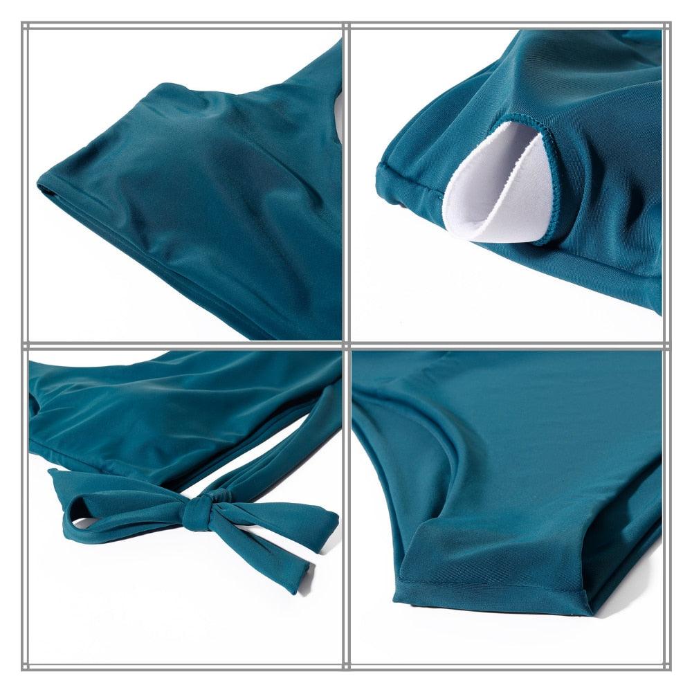 Women Swimsuit Bikini One Shoulder Top High Waist Bottom