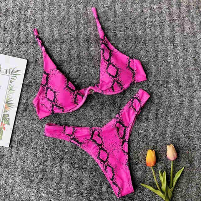 Underwired Bikini Female Swimsuit Women Swimwear Two-Piece V Shape Wire Bikini Set Bather Bathing Suit Women Micro Bikini Set Shiny Metallic 2 Piece Swimsuit Push Up Underwire Swimwear Bathing Suit