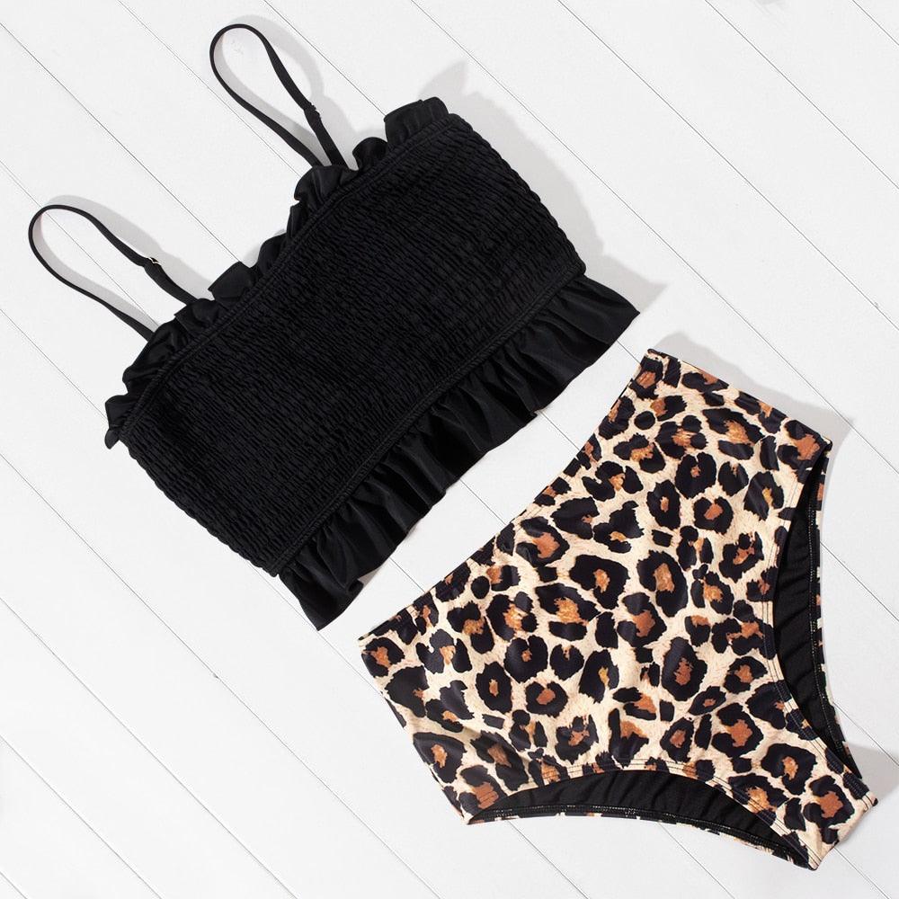 Women Swimsuit Bikini One Shoulder Top High Waist Bottom