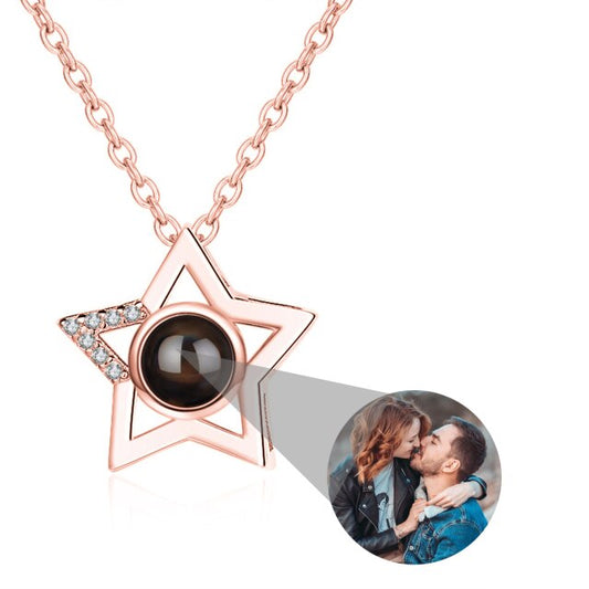 Custom Name Photo Projection Pendant Five Pointed Star Personalized Necklace