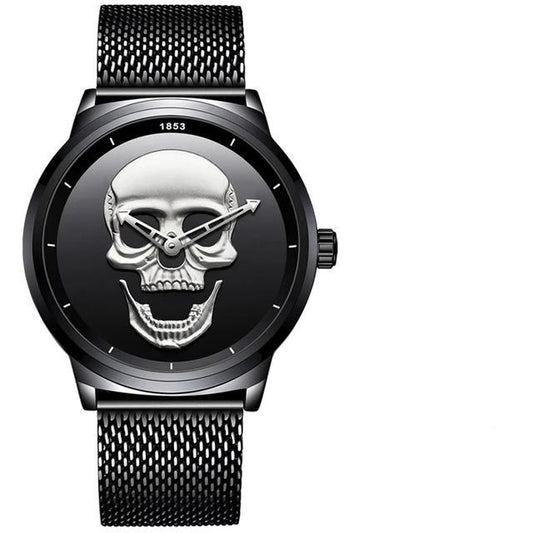 Men's Waterproof Stainless Steel Watch 3D Skull And Fluorescent Hands Unique Design Perfect Gift