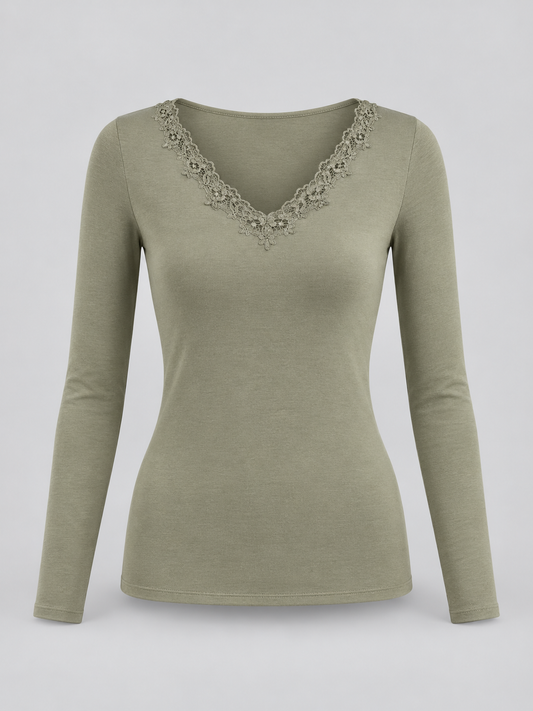 Lauren Ralph Lauren Womens Lace-Trim Stretch Cotton Top, Size XL
