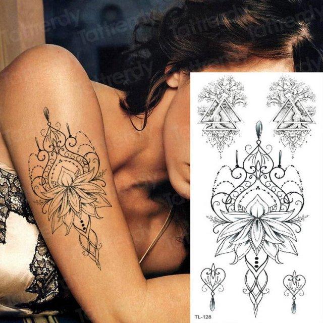 Purple 3D Flower Tattoos Waterproof Luxury Tattoo Rose Lotus Flower Body Art Fashion Stickers For Womens