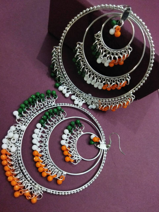 Mominos Fashion Traditional Silver-Plated Indian Tricolor Earrings