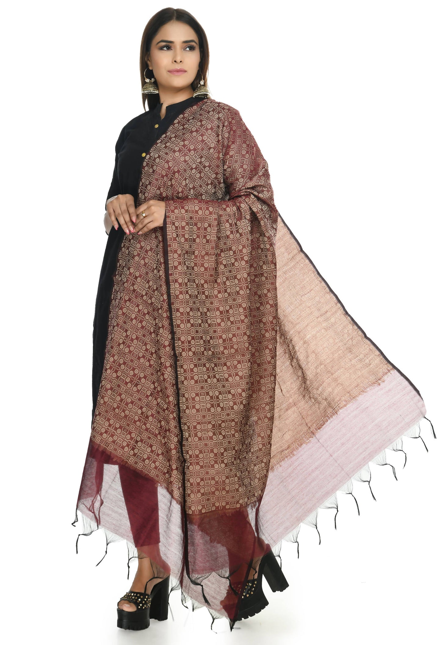 Mominos Fashion Moeza Handloom Cotton Dark Maroon Dupatta