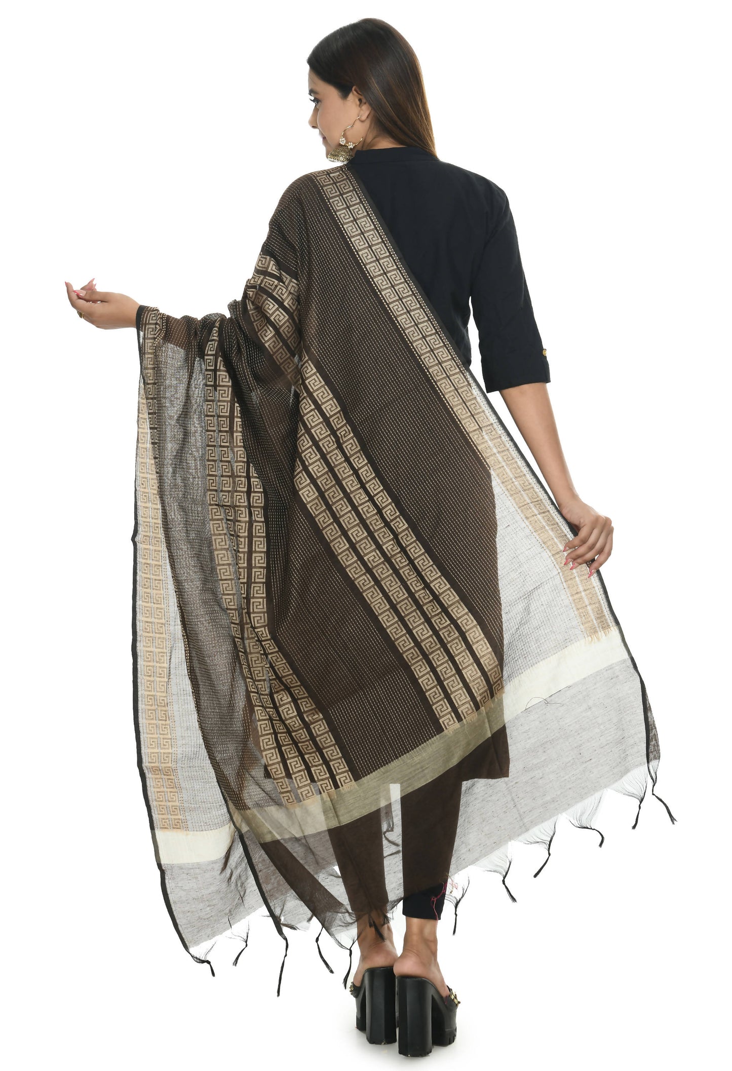Mominos Fashion Moeza Handloom Cotton Brown Dupatta