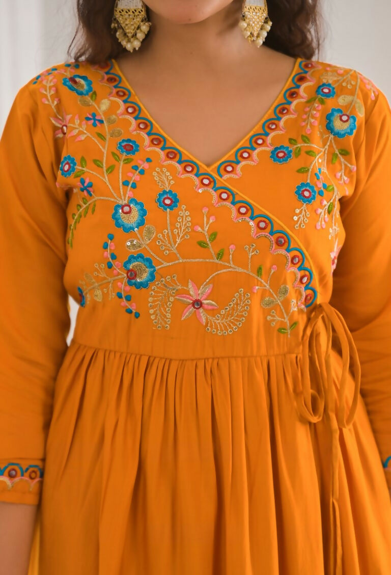 Ethnic Festive Wear Viscose Chanderi orange Stitched Suit With Dupatta - Tanisha