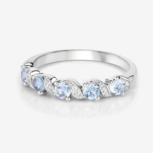 0.54 Carat Genuine Aquamarine and White Topaz .925 Sterling Silver Ring