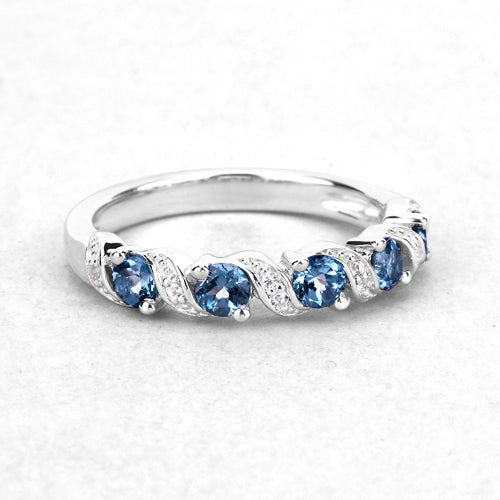 0.74 Carat Genuine London Blue Topaz and White Topaz .925 Sterling Silver Ring