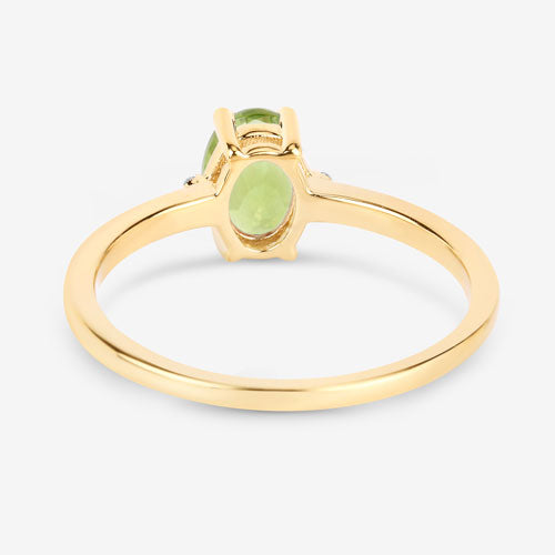 0.85 Carat Genuine Peridot and White Diamond 10K Yellow Gold Ring