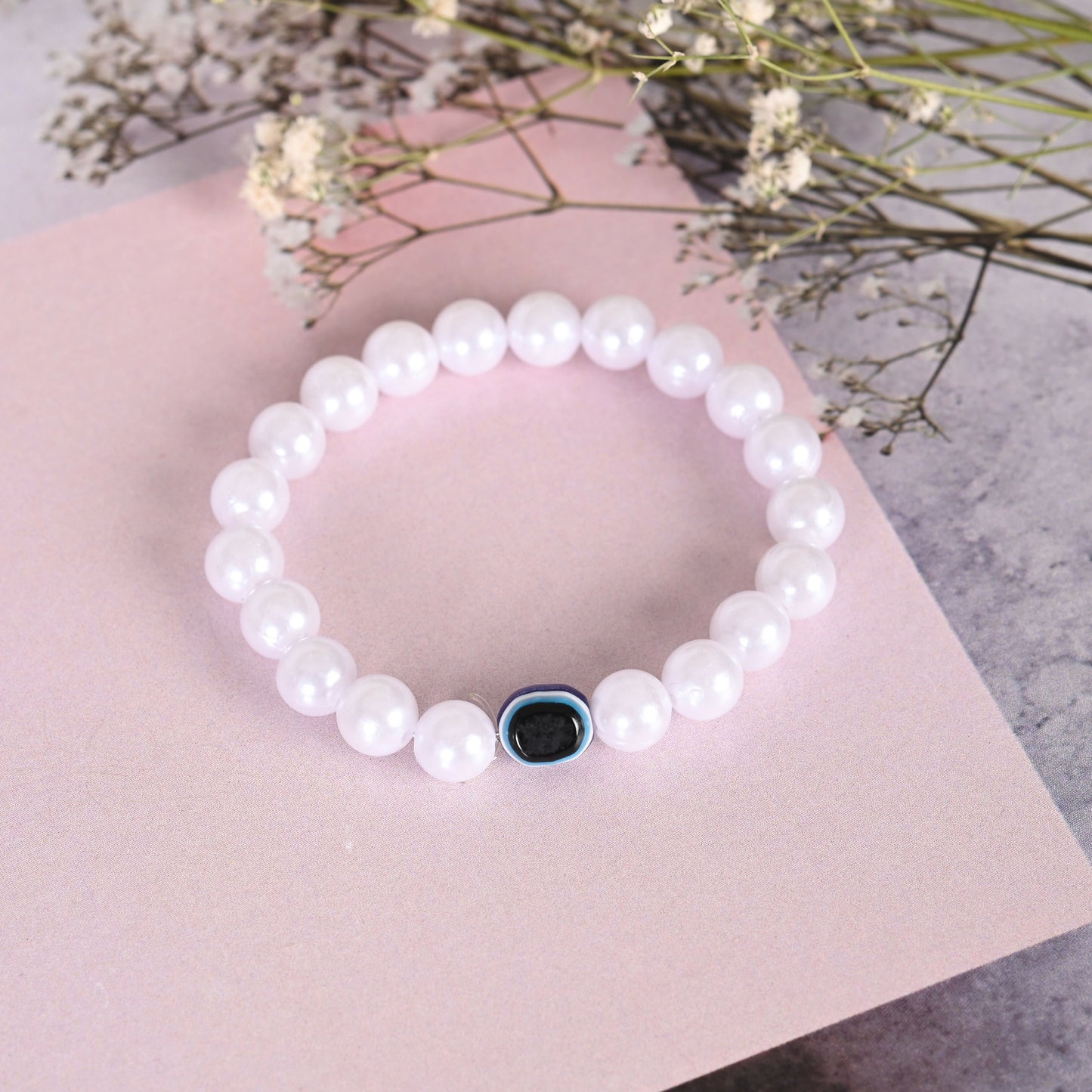 NVR Men & Women White Evil Eye Crystal Elasticated Bracelet