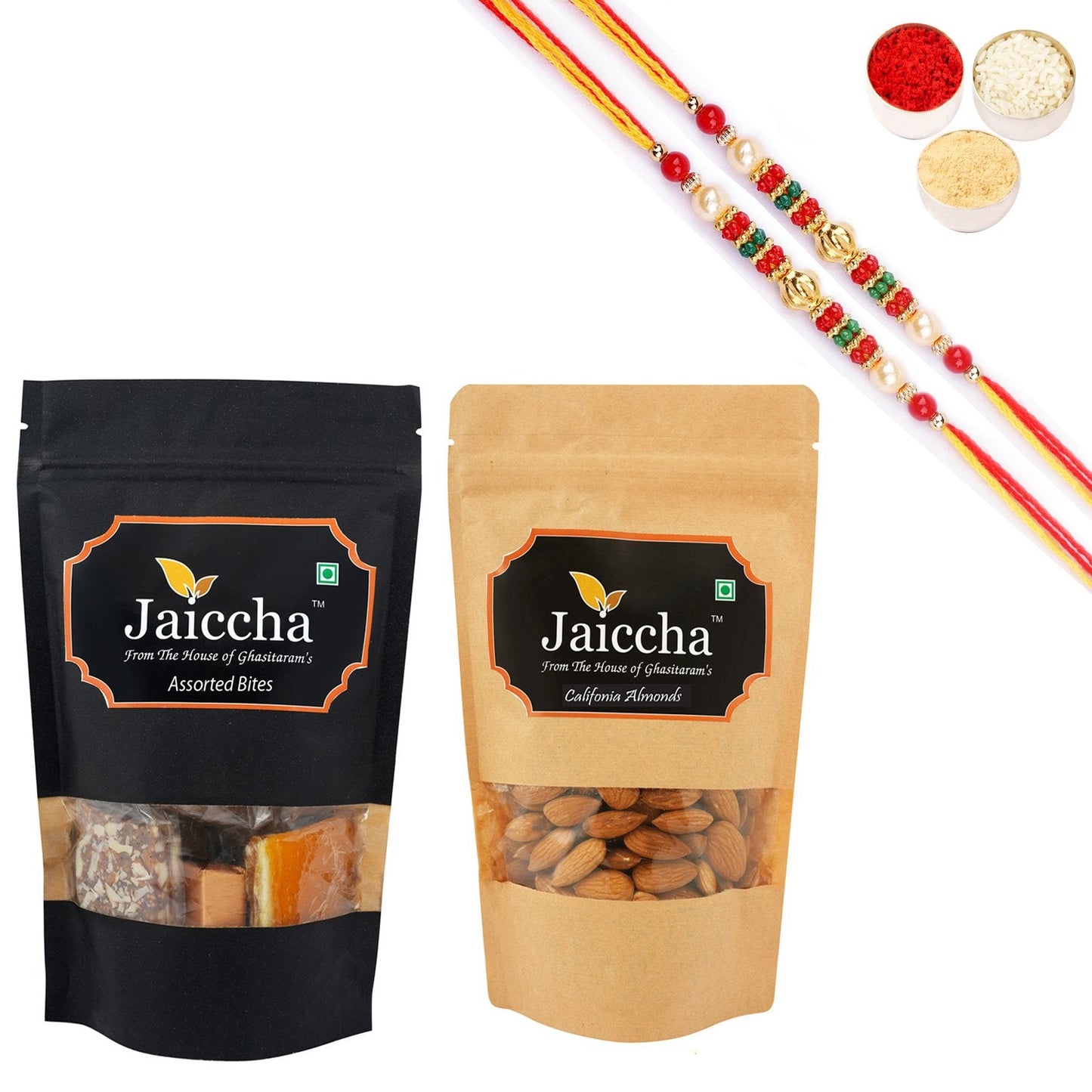 Ghasitaram Assorted Bites, Almonds With 2 Pearl Beads Rakhis