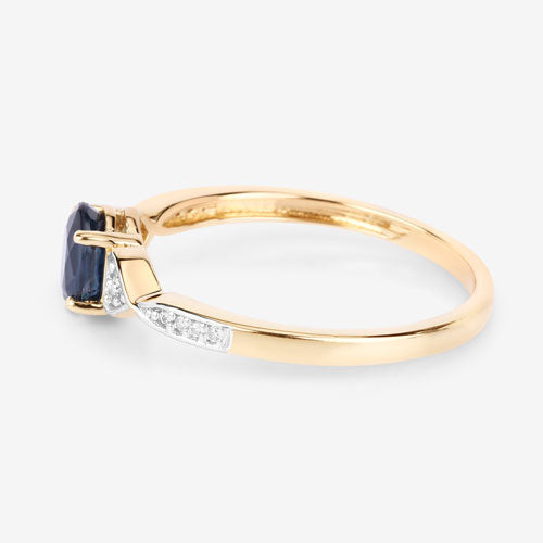 0.53 Carat Genuine Blue Sapphire and White Diamond 10K Yellow Gold Ring