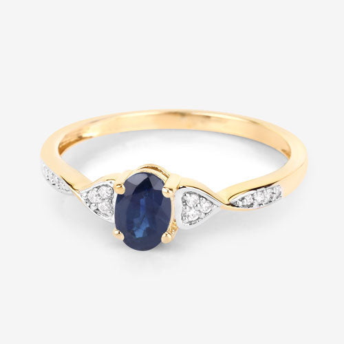 0.53 Carat Genuine Blue Sapphire and White Diamond 10K Yellow Gold Ring