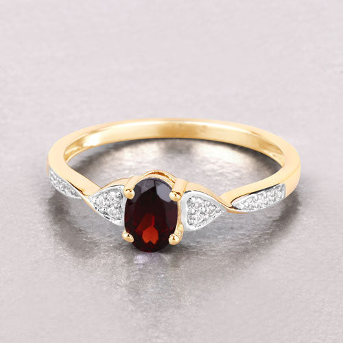 0.56 Carat Genuine Garnet and White Diamond 10K Yellow Gold Ring