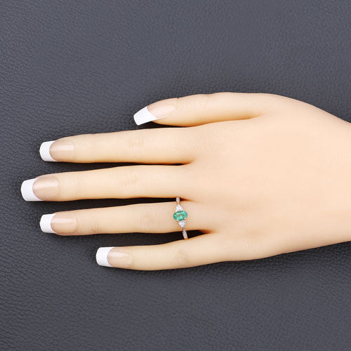0.49 Carat Genuine Zambian Emerald and White Diamond 10K Yellow Gold Ring
