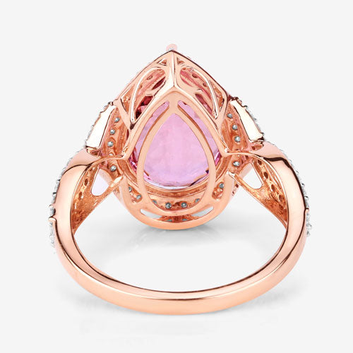 5.34 Carat Genuine Morganite and White Diamond 14K Rose Gold Ring