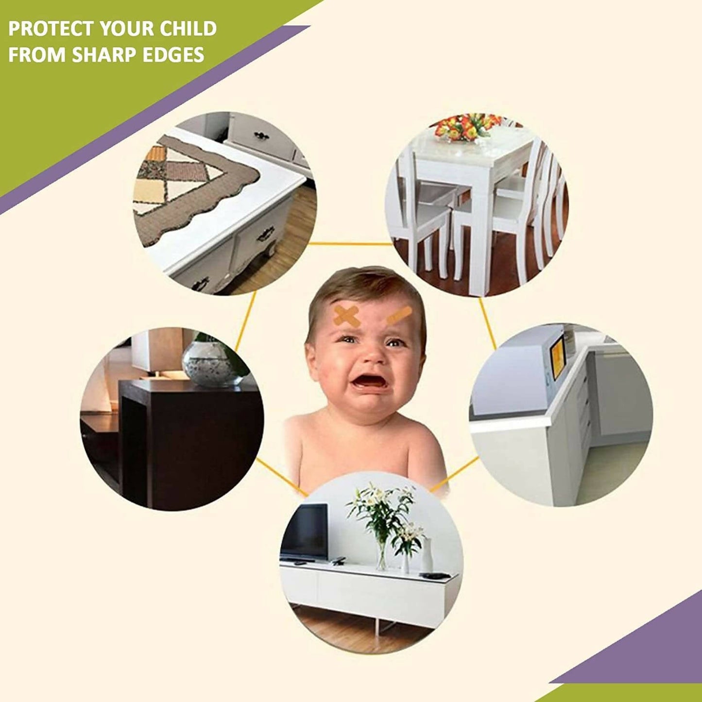 Safe-O-Kid Unique High Density 2 Mtr Long U - Shaped 4 Edge Guard Strips - Cream