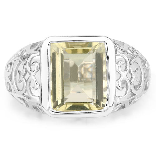 5.65 Carat Genuine Lemon Quartz .925 Sterling Silver Ring